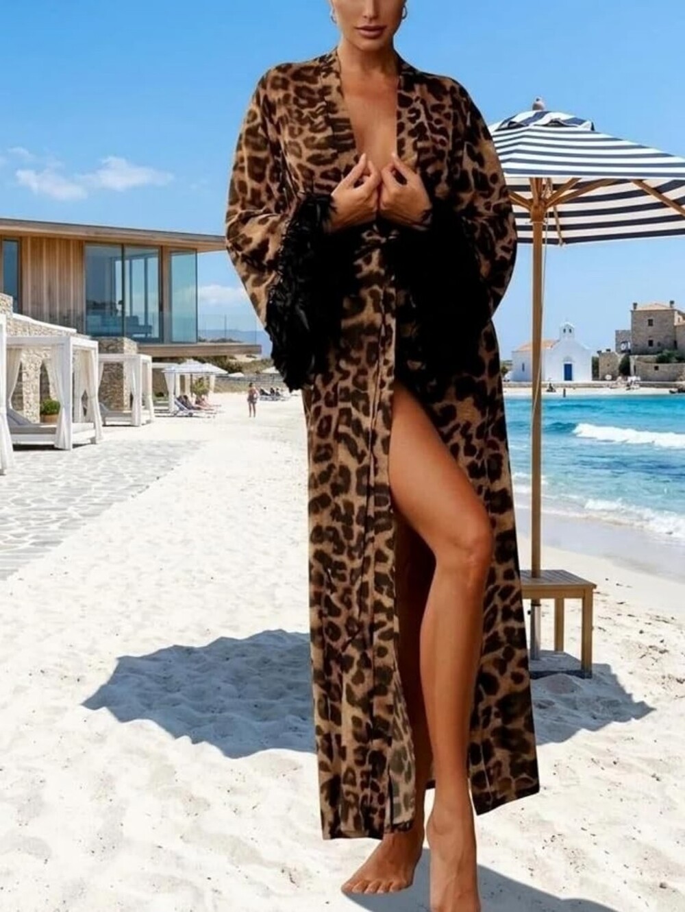 Leopard Robe With Belt Sheer Coverup Soft Flowy - Picture 7 of 7